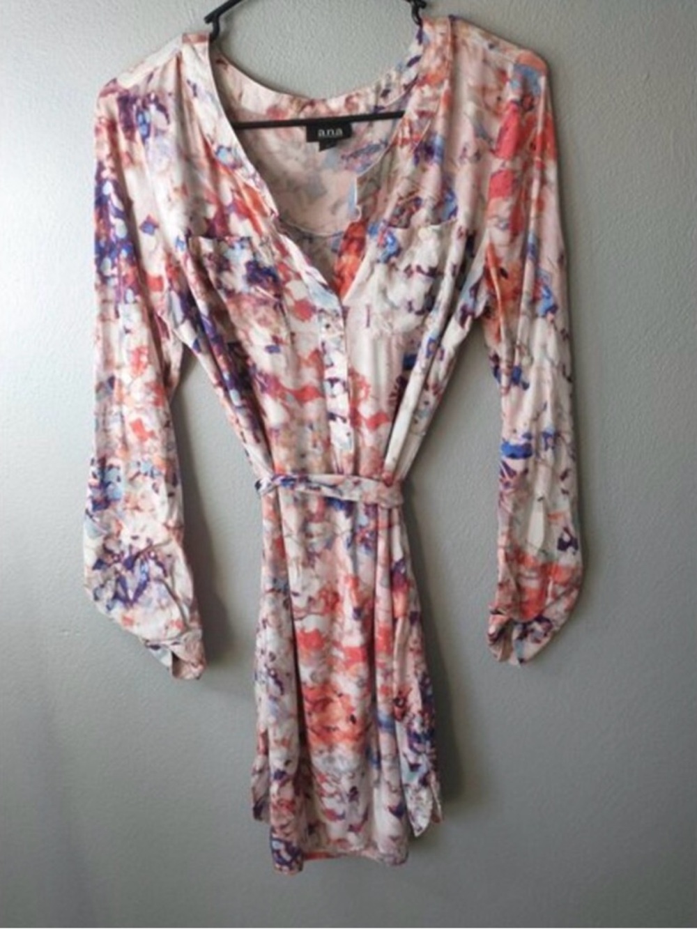 A.N.A Marble Tie Dye Shirt Dress Women’s Medium Belted Casual Dress